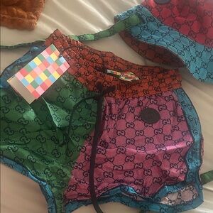 Gucci Kids Multicolor GG Logo Swim Shorts in Green, Purple, Orange, Blue